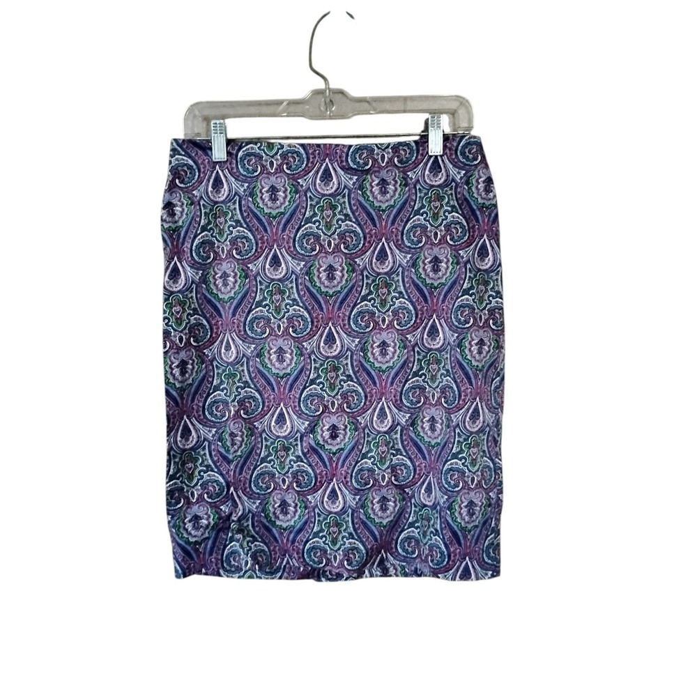 Talbots Petites Paisley Pencil Skirt Purple Blue Green Damask Size 8P